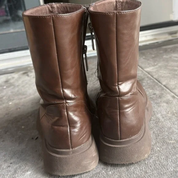 Zara Brown Leather Platform Ankle Boots - Picture 2 of 4